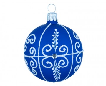 Vánoční koule modrá tmavá, dekor krajka
