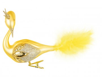 Skleněný ptáček labuť zlatá tmavá