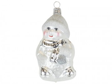 Skleněná figurka perleťová, sněhulák