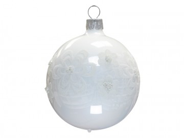 Vánoční koule bílá porcelánová, kvítka středem