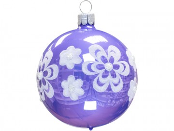 Vánoční koule fialová světlá porcelánová, kvítka středem