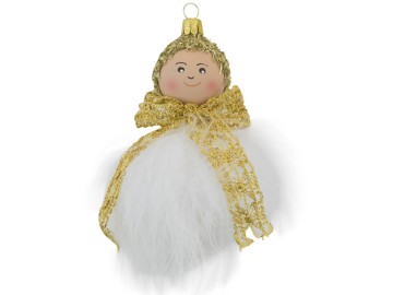 Skleněn&aacute; figurka, anděl stuha zlat&aacute; , tradičn&iacute;