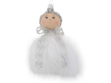 Skleněná figurka, anděl stuha stříbrná , tradiční Skleněná figurka, anděl stuha stříbrná , tradiční